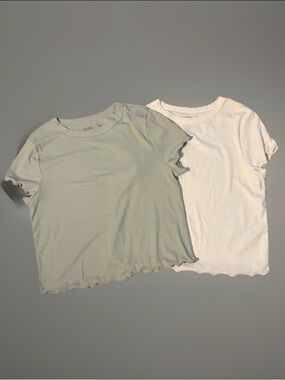 Rebel Sky 2-Pack Ribbed Lettuce Hem Tee - Sage Green & Off White Sz XL